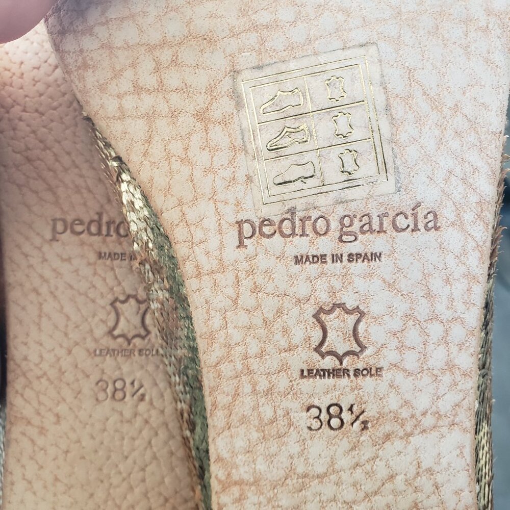Pedro Garcia Greta Ballet Flats 38.5 Gold Lame Leather Shoes Bows Round Toe - Picture 9 of 9